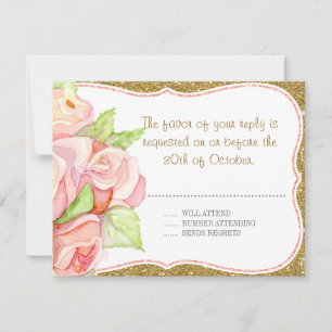 Rose Bouquet Gold Blush Pink UAWG RSVP Karte