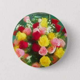 Rose Bouquet Malerei - Niedliche Original Blume Ku Button