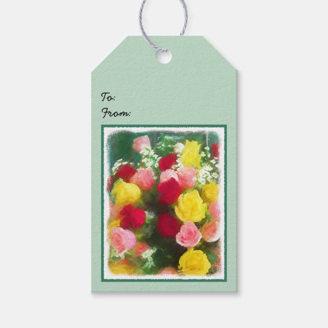 Rose Bouquet Malerei - Niedliche Original Blume Ku Geschenkanhänger (Vorderseite)