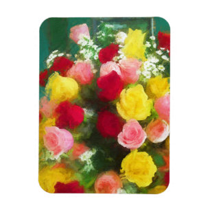 Rose Bouquet Malerei - Niedliche Original Blume Ku Magnet