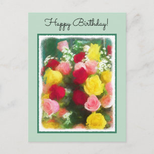 Rose Bouquet Malerei - Niedliche Original Blume Ku Postkarte