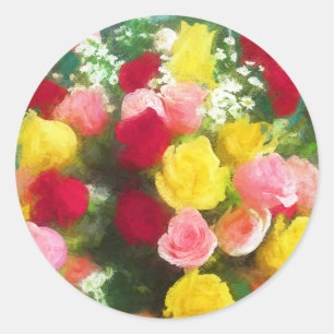 Rose Bouquet Malerei - Niedliche Original Blume Ku Runder Aufkleber