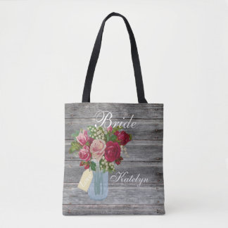 Rose Bouquet Mason Jar Personalisiert Bridge Tasche
