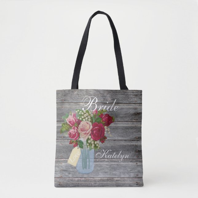 Rose Bouquet Mason Jar Personalisiert Bridge Tasche (Vorderseite)