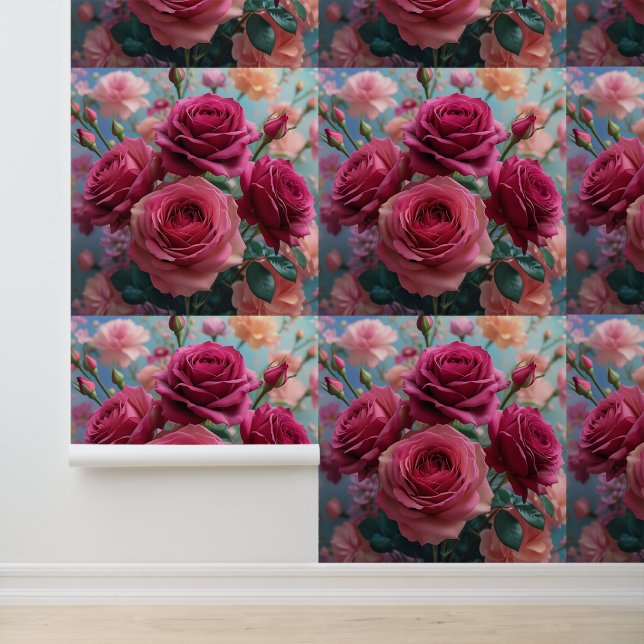 Rose Bouquet Peel Rose Blush Pink und Stick Tapete (Anwendung)