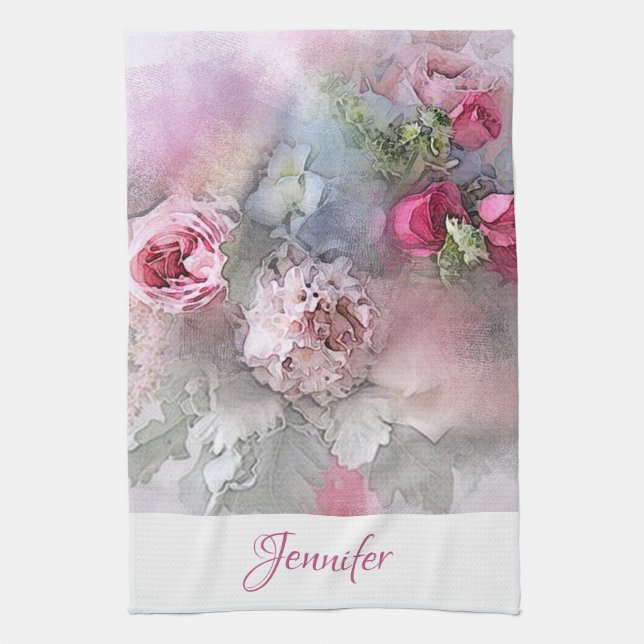 Rose Bouquet Personalisiert Moderne Kunst des Blum Geschirrtuch (Vertikal)