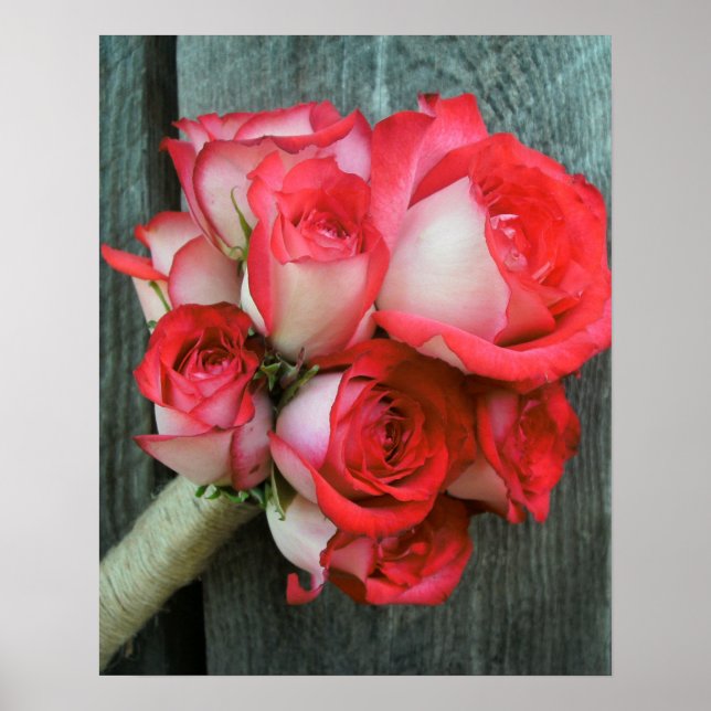 Rose Bouquet | Poster rustique en bois de grange (Devant)