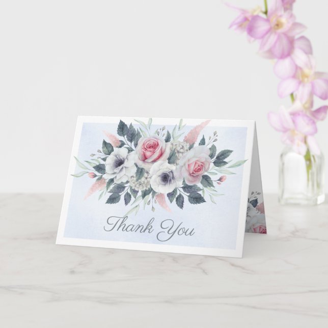 Rose Bouquet Watercolor Pale Blue Dankeschön Karte (Orchidee)