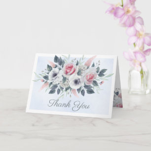 Rose Bouquet Watercolor Pale Blue Dankeschön Karte