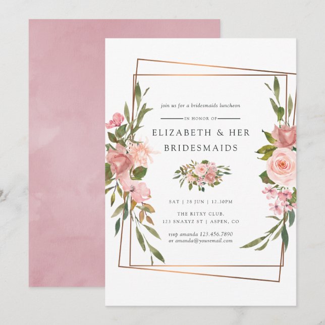 Rose Bridesmaids Luncheon Einladung (Vorne/Hinten)