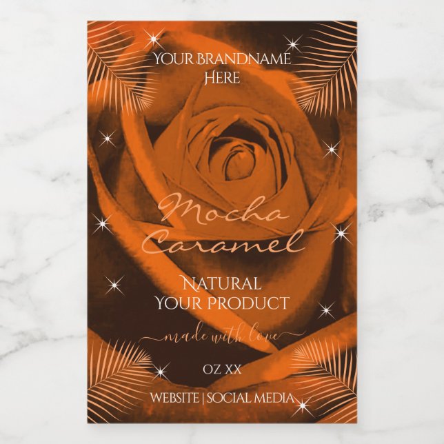 Rose Brown orange avec Feuilles de Palm Étiquettes (Étiquettes simples)