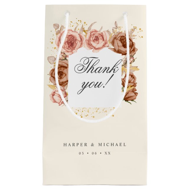 rose brun mariage merci petit sac cadeau (Devant)