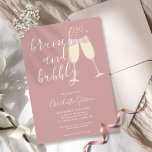 Rose Brunch und Brautparty Einladung<br><div class="desc">Das elegante Brunch und die Brautdusche mit Champagnergläsern und dem Schriftnamen sind die personalisierten Stileinladungen auf einem rosa Rose-Hintergrund. Entwickelt von Thisisnotme©</div>