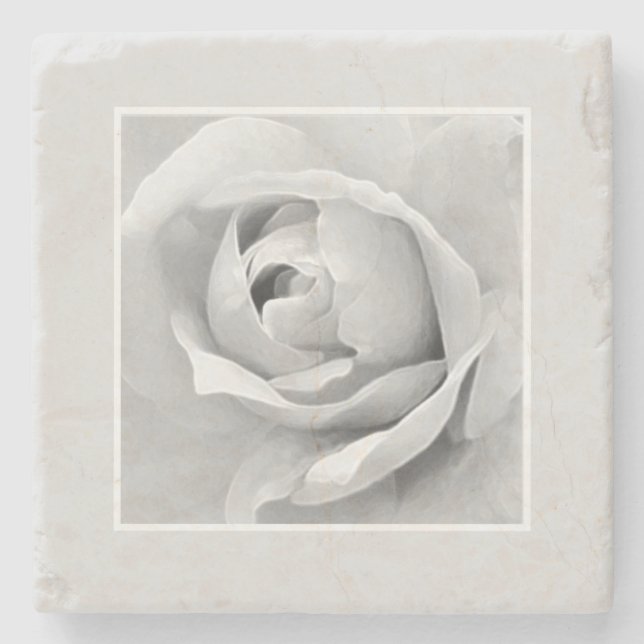 Rose Bud White Steinuntersetzer (Vorderseite)
