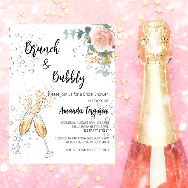 Rose Budget Brunch Bubbly Bridal Dusche Einladung Flyer (Von Creator hochgeladen)