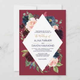 Rose Burgund Botanischer Rahmen II Hochzeit Einladung