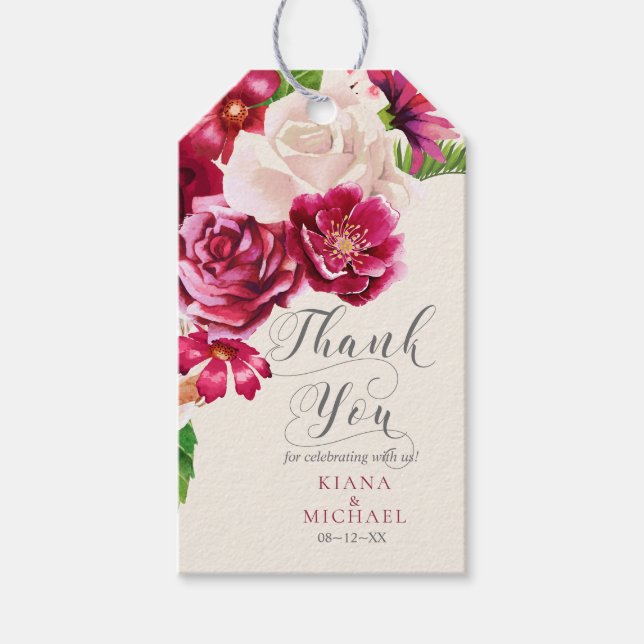 Rose Burgund/Cream Wedding Danke, ID584 Geschenkanhänger (Vorderseite)