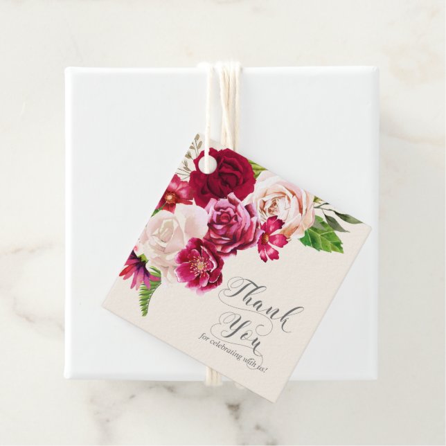 Rose Burgund/Cream Wedding Danke, ID584 Geschenkanhänger (Beispiel)