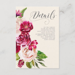 Rose Burgund/Cream Wedding Details ID584 Begleitkarte