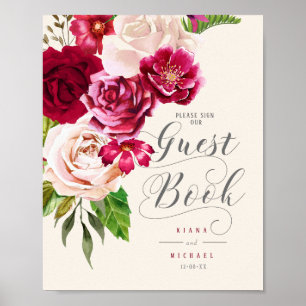 Rose Burgund/Cream Wedding Gästebuch-ID584 Poster