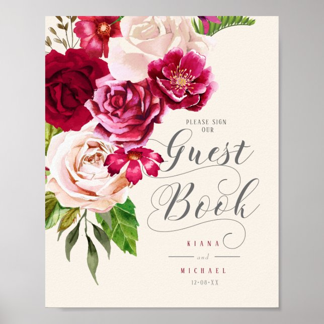 Rose Burgund/Cream Wedding Gästebuch-ID584 Poster (Vorne)