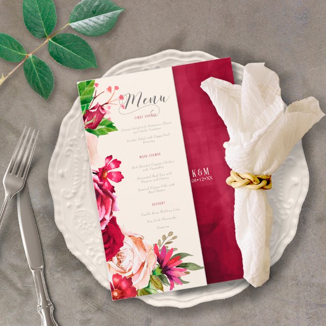 Rose Burgund/Cream Wedding Menu ID584 Menükarte (Von Creator hochgeladen)