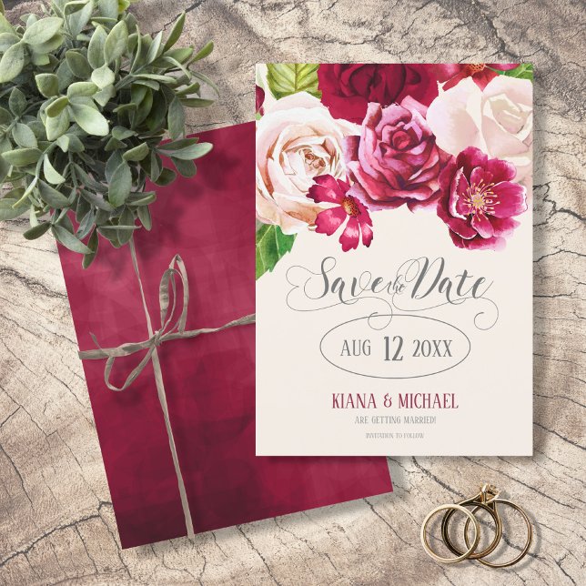Rose Burgund/Cream Wedding Sichern Sie das Datum I Save The Date (Von Creator hochgeladen)