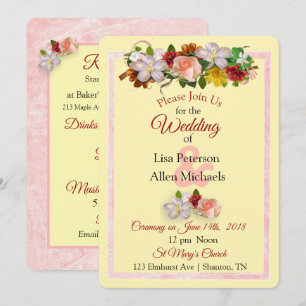 Rose Burgund Yellow Floral Wedding Einladung
