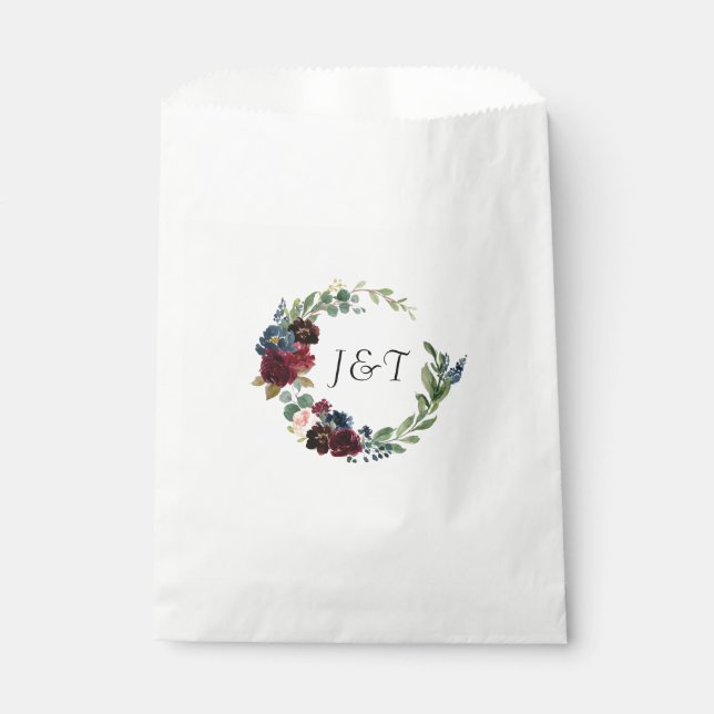 Rose Burgundy Floral Wedgram Geschenktütchen (Vorderseite)
