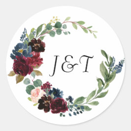 Rose Burgundy Floral Wedgram Runder Aufkleber