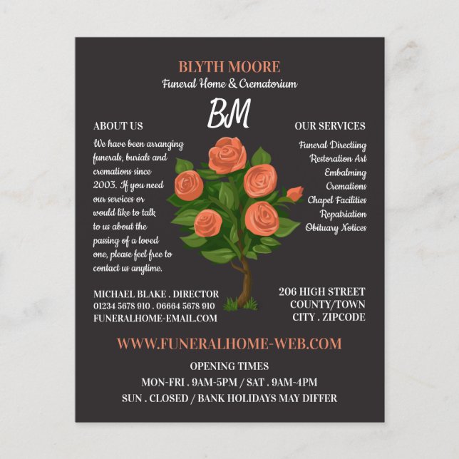 Rose Bush, Beerdigung Zuhause, Direktoren Flyer (Vorne)
