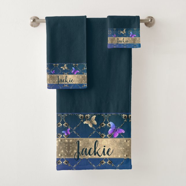 Rose Butterfly Blue Handtuch Badhandtuch Set (Insitu)