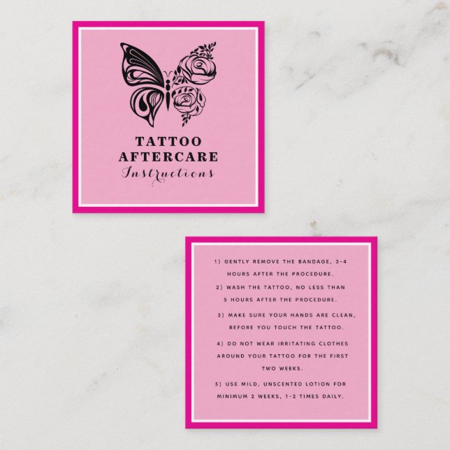 Rose Butterfly Tattoo Aftercare Instructions Quadratische Visitenkarte (Vorne/Hinten)