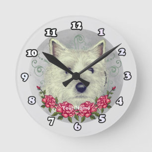 Rose Cairn Terrier Runde Wanduhr