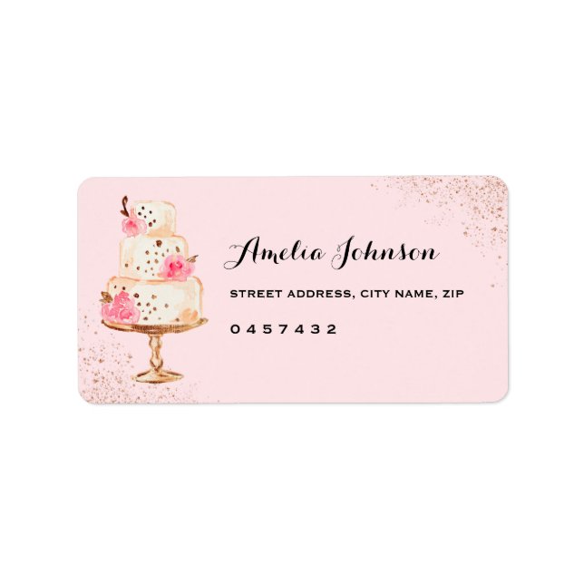 Rose Cake Tea Party Brautparty Adressenmarken Adressaufkleber (Vorne)