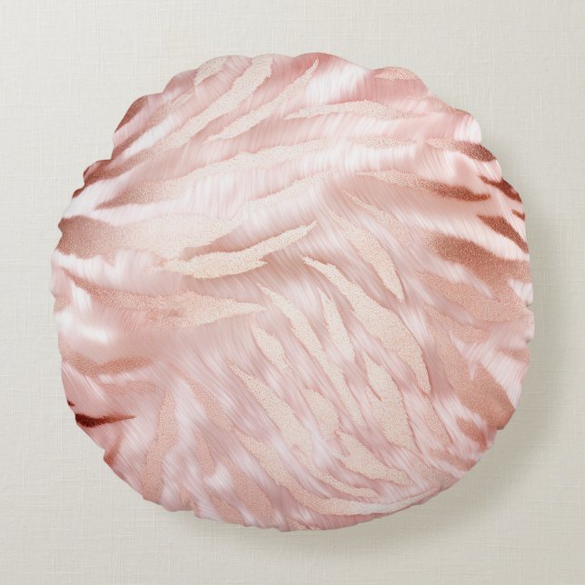 Rose Champagne rose Glam Zebra Coussin rond (Devant)