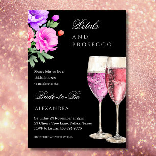 Rosé Champagner Blütenblätter und Prosecco-Brautpa Einladung