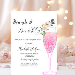 Rosé Champagner-Glas-Blumen-Brunch & Prickelndes Einladung