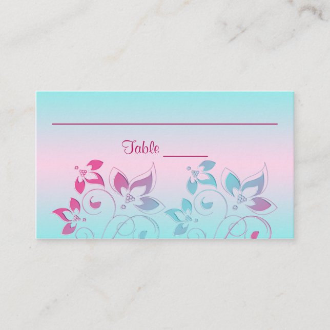 Rose Chaud, Cartes de Place Florales Aqua (Devant)