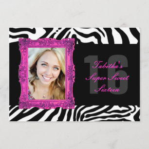 Rose chaud et zèbre  Invitation Sweet sixteen
