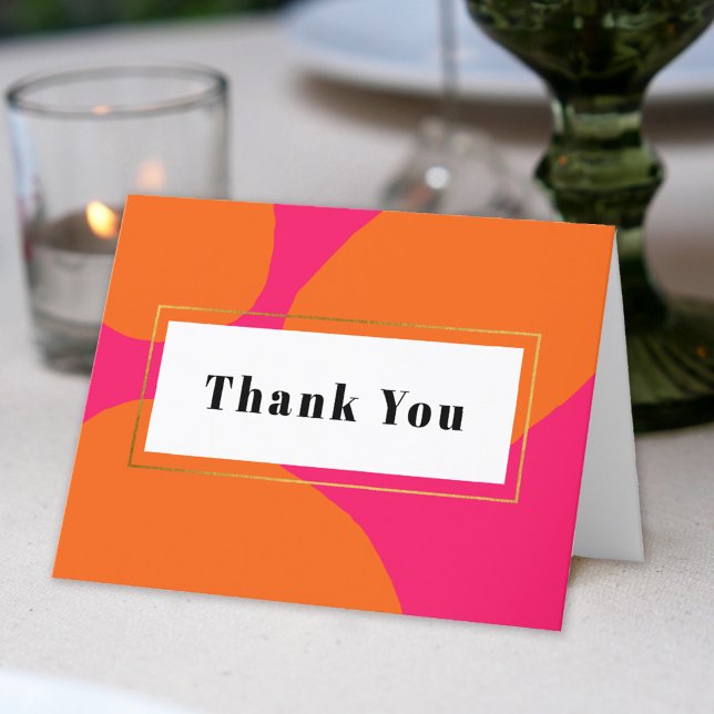 Rose chaud moderne et Merci orange (An inside text template is included to personalize with your thank you text.)
