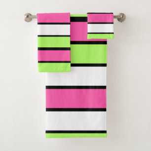 Rose chaud, vert citron, noir et blanc rayures
