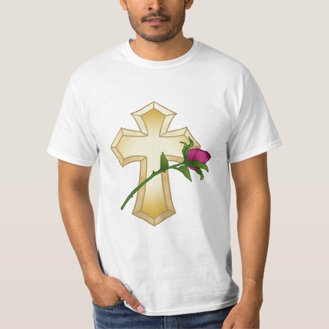 Rose Christliches Kreuz T-Shirt (Vorderseite)
