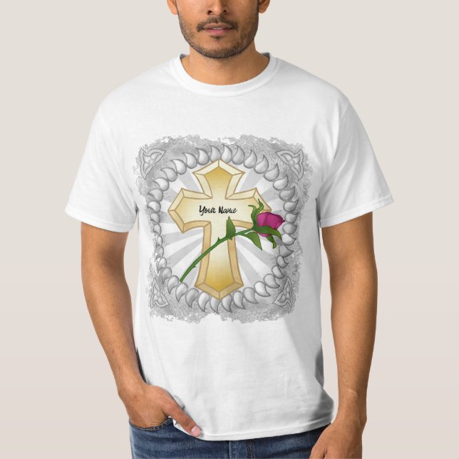 Rose Christliches Kreuz T-Shirt (Vorderseite)