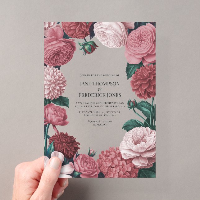 Rosé Clay, Terra Pink & Peony Smoke Floral Wedding Acryleinladungen (Insitu (Handheld))