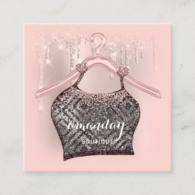 Rose Cloud Hanger Dress Fashion Shop Glitzer Tropf Quadratische Visitenkarte (Vorderseite)