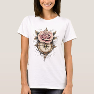Rose Compass Tattoo Art T-Shirt