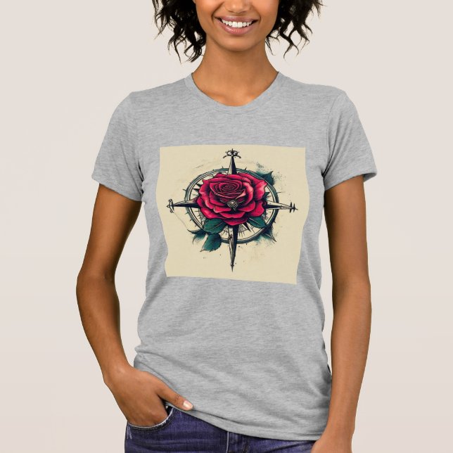Rose Compass Tattoo Art TeeT-Shirt T-Shirt (Vorderseite)