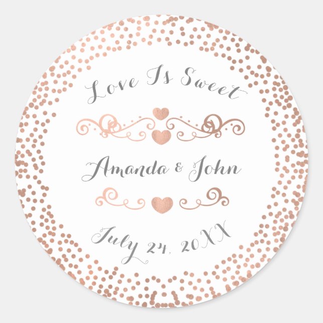 Rose Confetti Weiße Save the Date Liebe ist süß Runder Aufkleber (Vorderseite)