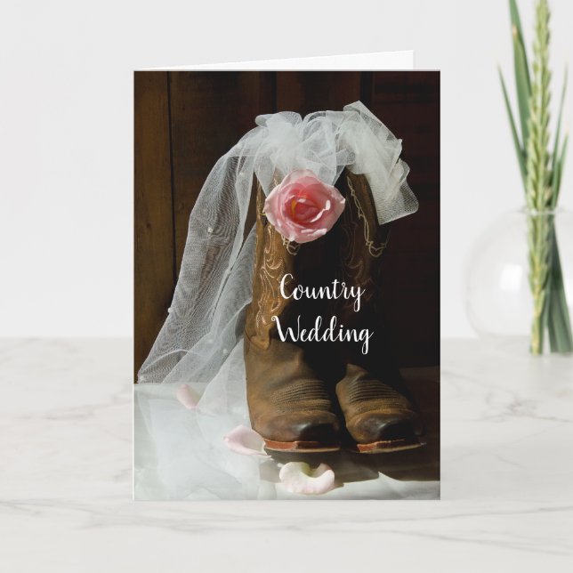 Rose Cowboy Boots Hochzeit speichern das Datum Ankündigung (Vorderseite)